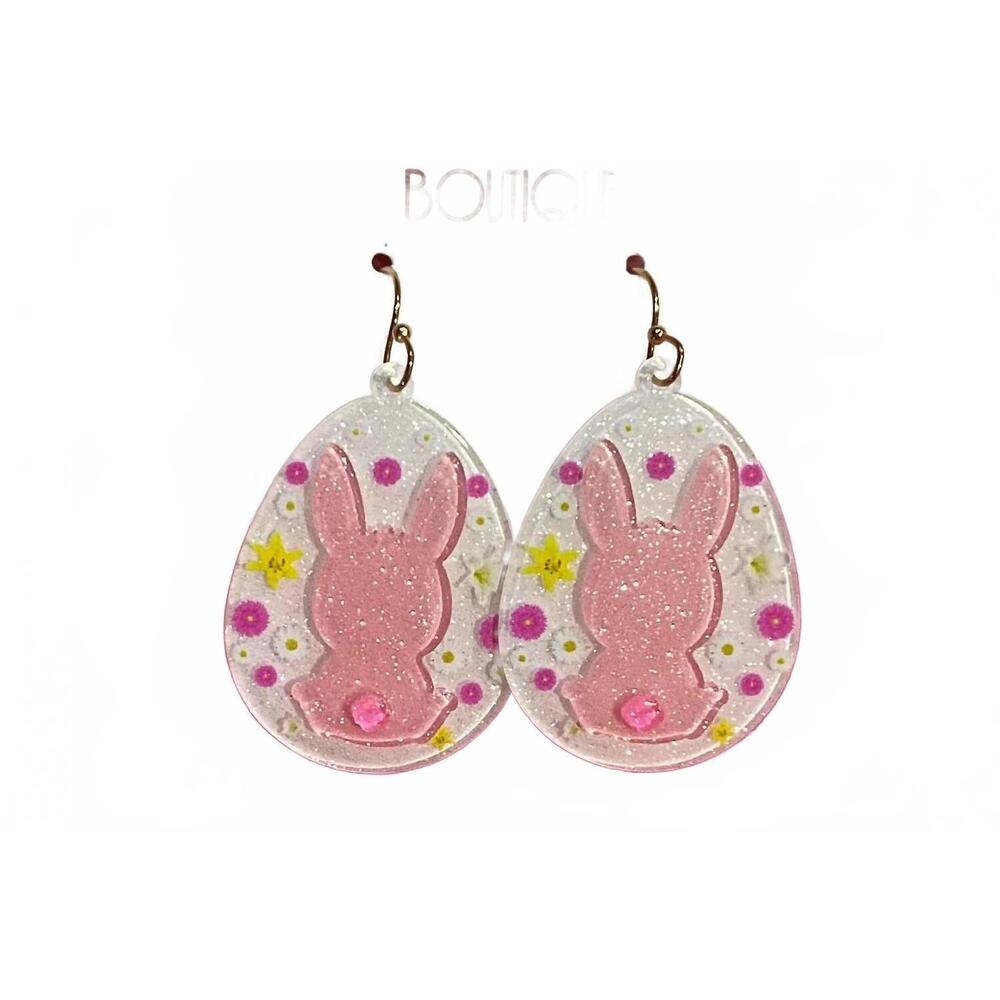 NEW POSH women's easter bunny egg acrylic earrings in sweet pink